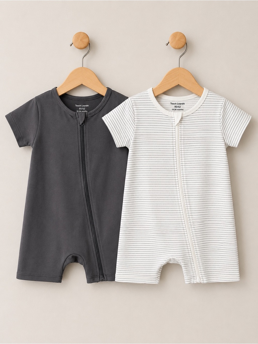 Teach Leanbh Grey + Stripe Boys (2) Zipper Pajamas Sleep and Play - 18-24 months